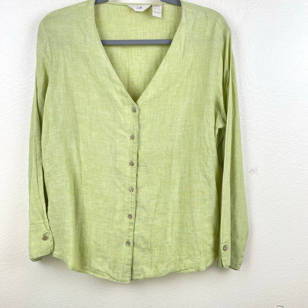 J. Jill Top Sz L %100 Linen Button Up Earthy Granola‎ Natural Sustainable Fairy